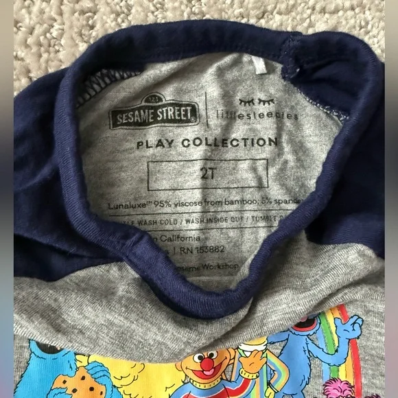 Little Sleepies Play Seasame Street Blue Long Sleeve Raglan Tee - Picture 2 of 3